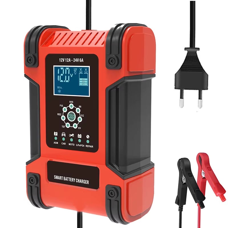 12A Car Battery Charger, 12V 24V Battery Charger & Maintainer, Automatic Battery Charger for AGM 