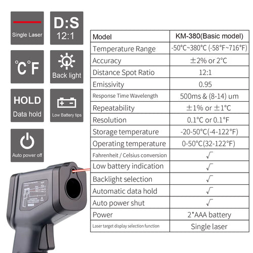 -50~550°C Digital Infrared Thermometer Laser Temperature Meter Non-Contact Pyrometer Imager Hygrometer IR Sensor Termometro
