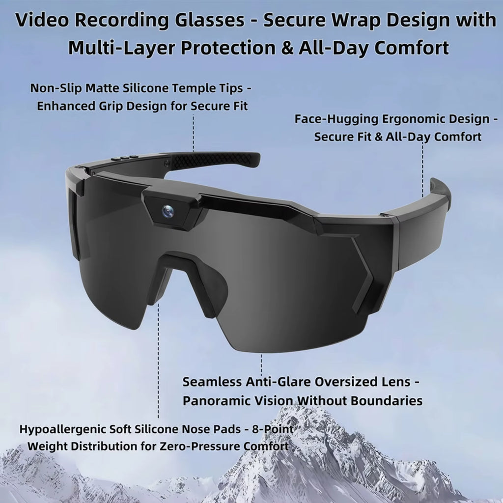 POV Sports Glasses with Camera 16GB HD 1080P Video Glasses Action Camera Sunglasses Smart Glasses for Outdoor Cycling Hiking
