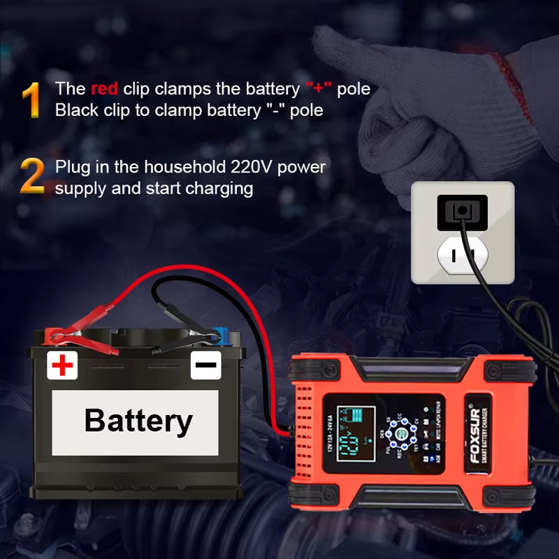 12A Car Battery Charger, 12V 24V Battery Charger & Maintainer, Automatic Battery Charger for AGM 