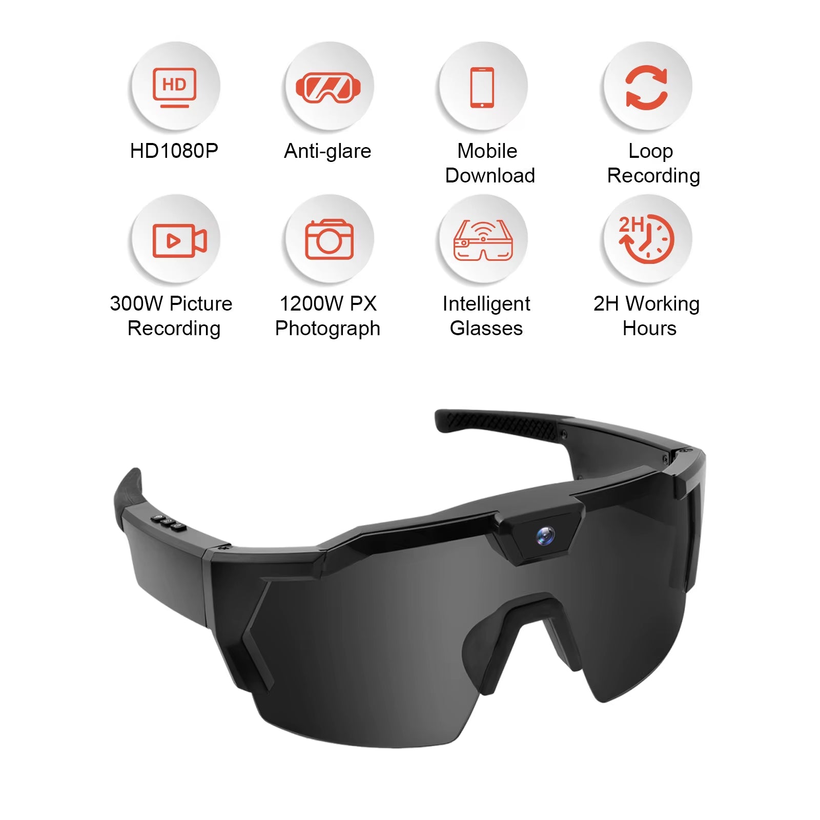 POV Sports Glasses with Camera 16GB HD 1080P Video Glasses Action Camera Sunglasses Smart Glasses for Outdoor Cycling Hiking