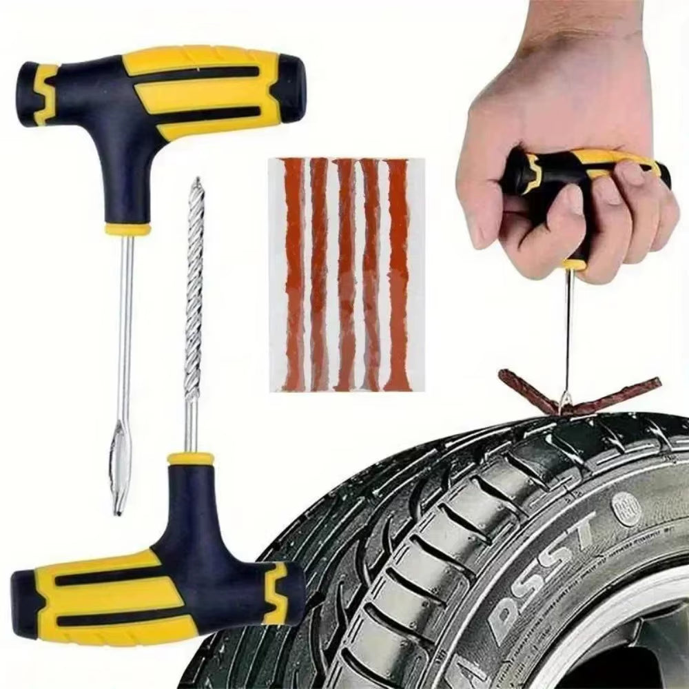 Car Tire Repair Kit with Tools & Adhesive – Durable Plug Strips Included, Uses for Tubeless Tyre Emergency Puncture Fix