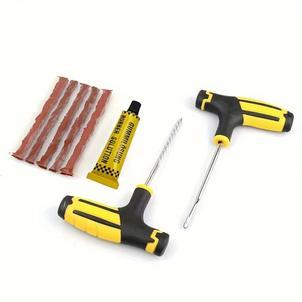 Car Tire Repair Kit with Tools & Adhesive – Durable Plug Strips Included, Uses for Tubeless Tyre Emergency Puncture Fix