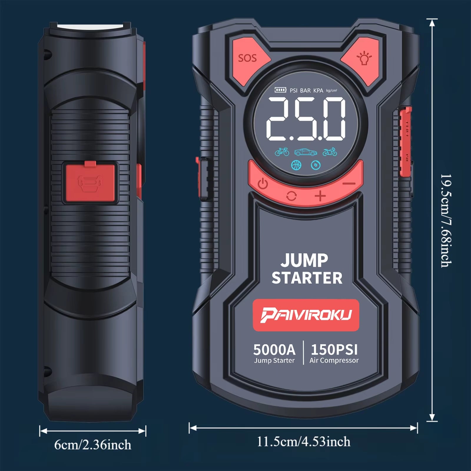 5-In-1 Jump Starter with Air Pump 5000A Peak Starter Box 150PSI Battery Pack with Digital Tire Inflator Car Battery Jump Starter