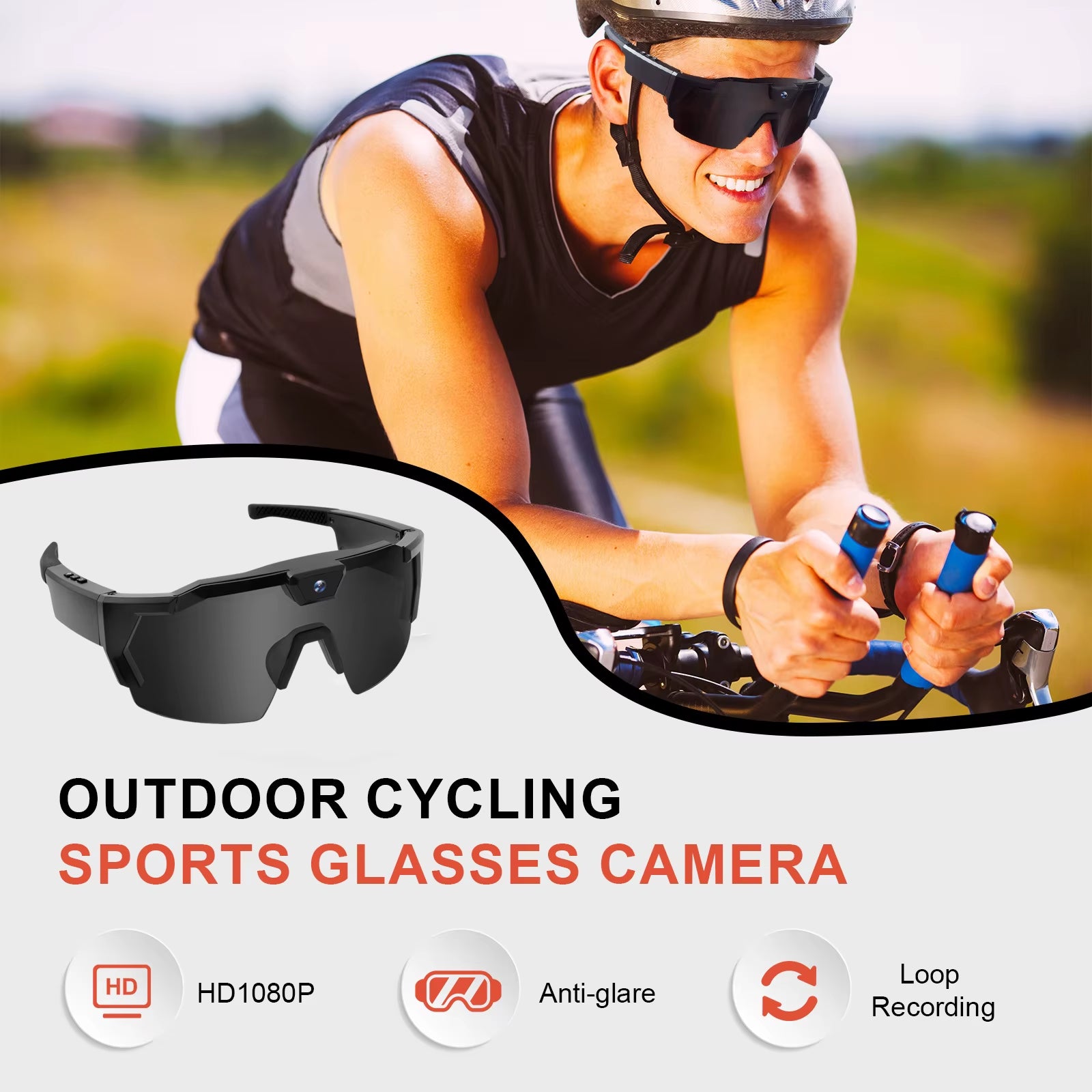 POV Sports Glasses with Camera 16GB HD 1080P Video Glasses Action Camera Sunglasses Smart Glasses for Outdoor Cycling Hiking